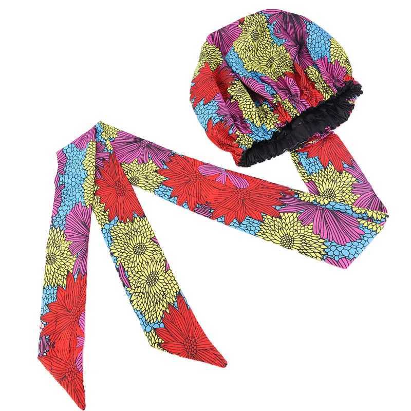 Bandanas Durag African Satined Satin Hat For Damska Nocna kapelusz Sleep Hat Długość wstążki Podwójna warstwy nakrycia głowy Dorosły Dorosłe do włosów Clip 240426