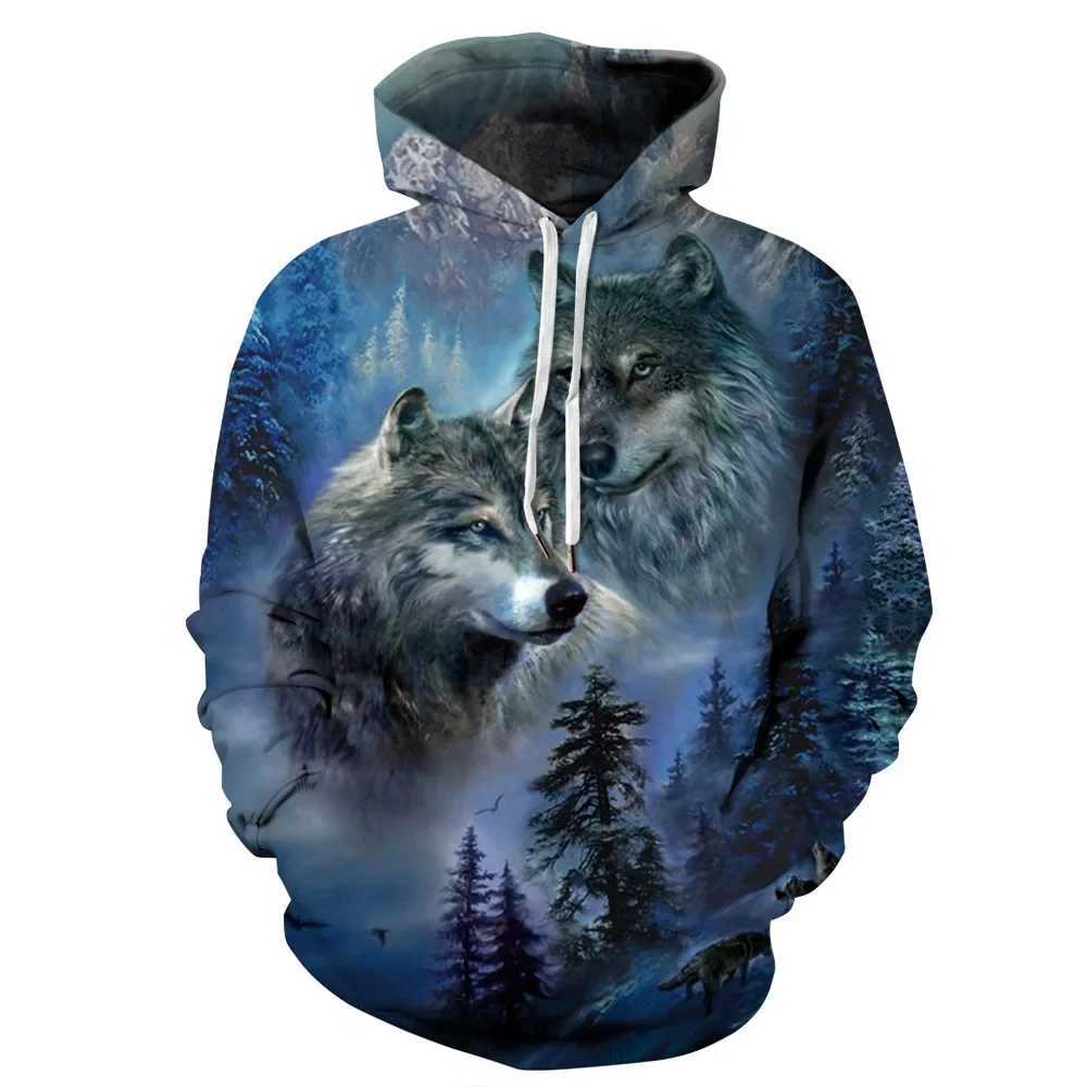 Sweatshirts Mens Hoodies Sweatshirts Autumn New Hoodies Mens/Womens 3D Ferocious Wolf Head Printing Sweatshirt Kids Fashion Hip Hop Casual Coat Mens Hoodie 240425