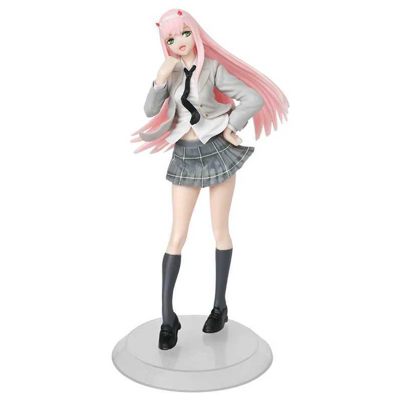 Action Toy Figures 18,5 cm Animation chérie dans Franxx Image 02 Zero Two School Uniform Dressing JK Ski Model Toy Gift Set PVC Bracketl2403