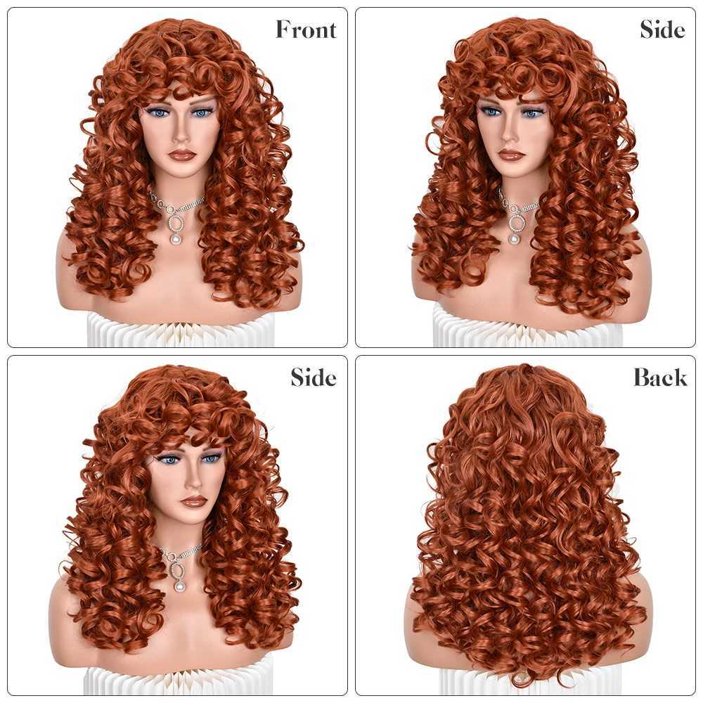 Perruques synthétiques brun rouge / gingembre perruque bouclée en vrac courte adaptée aux femmes pour synthétiser les perruques de cheveux de jeu de rôle naturelles avec des franges résistantes à la chaleur Lizzy Q240427