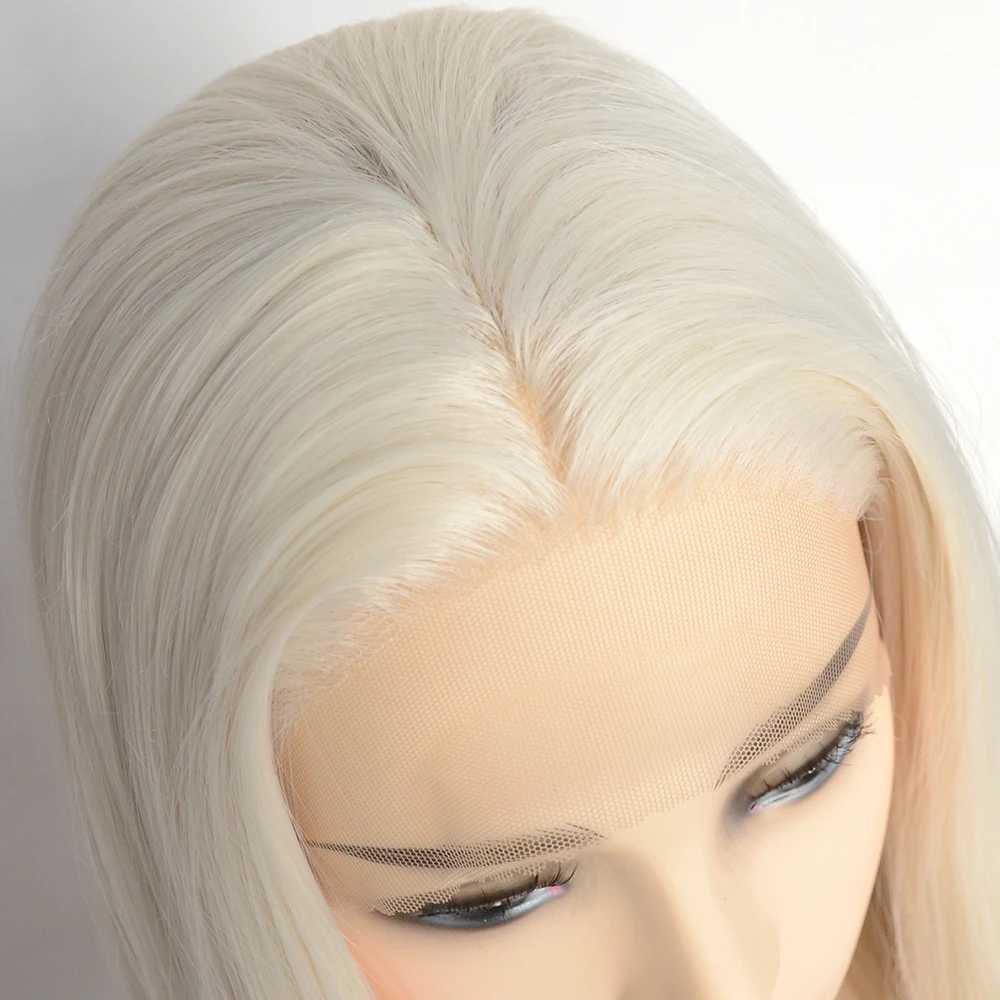 Синтетические парики Voguequeen Platinum Synthetic Lase Front Wig с прямым теплостойким волокном для ежедневного женского износа Q240427