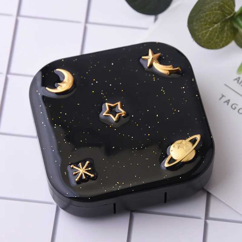 Contact Lens Accessories New Black Starry Sky Series Contact Lens Care Box with Mirror School Travel Portable Color Contact Lenses Duplex Case Organizer d240426