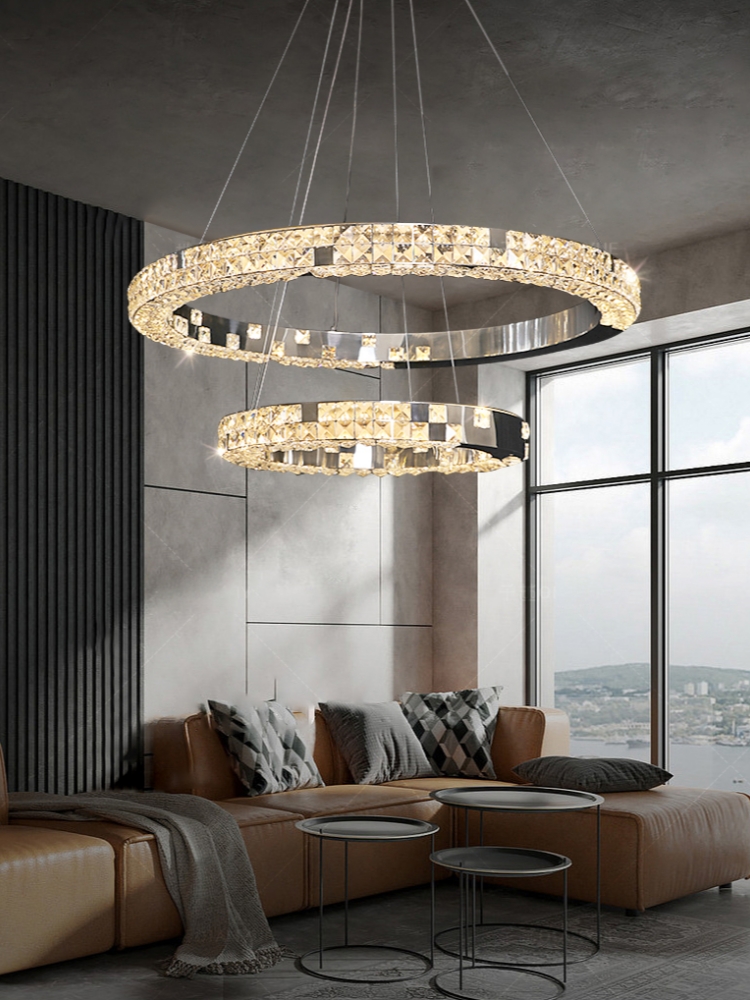 Modern Luxury Crystal Pinging Lights Bedroom Dinning Sala de estar Teto Candelie Sala de iluminação Decoração Lâmpadas de anel led de ouro