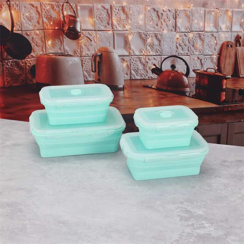 BENTO BOXES SILICONE LOVABLE BOX 4-SIZE المحمولة المستخدمة في حاويات أدوات المائدة الغذائية صناديق الأوعية Q240427