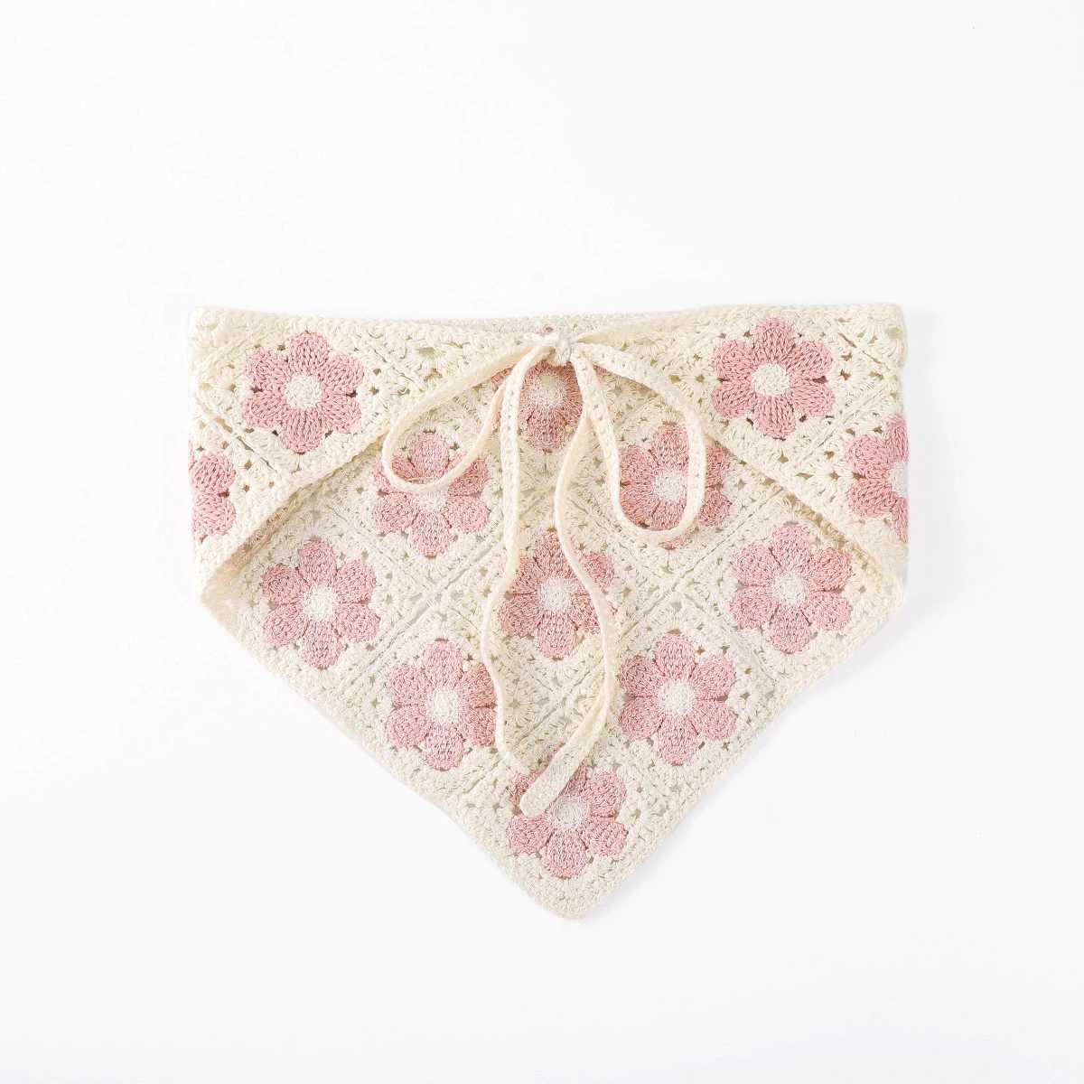 Bandanas Durag Molans New Korean Flower Handmade Crochet Hollow Triangle Headband Towel Cute Shoulder Strap Hair Clip 240426