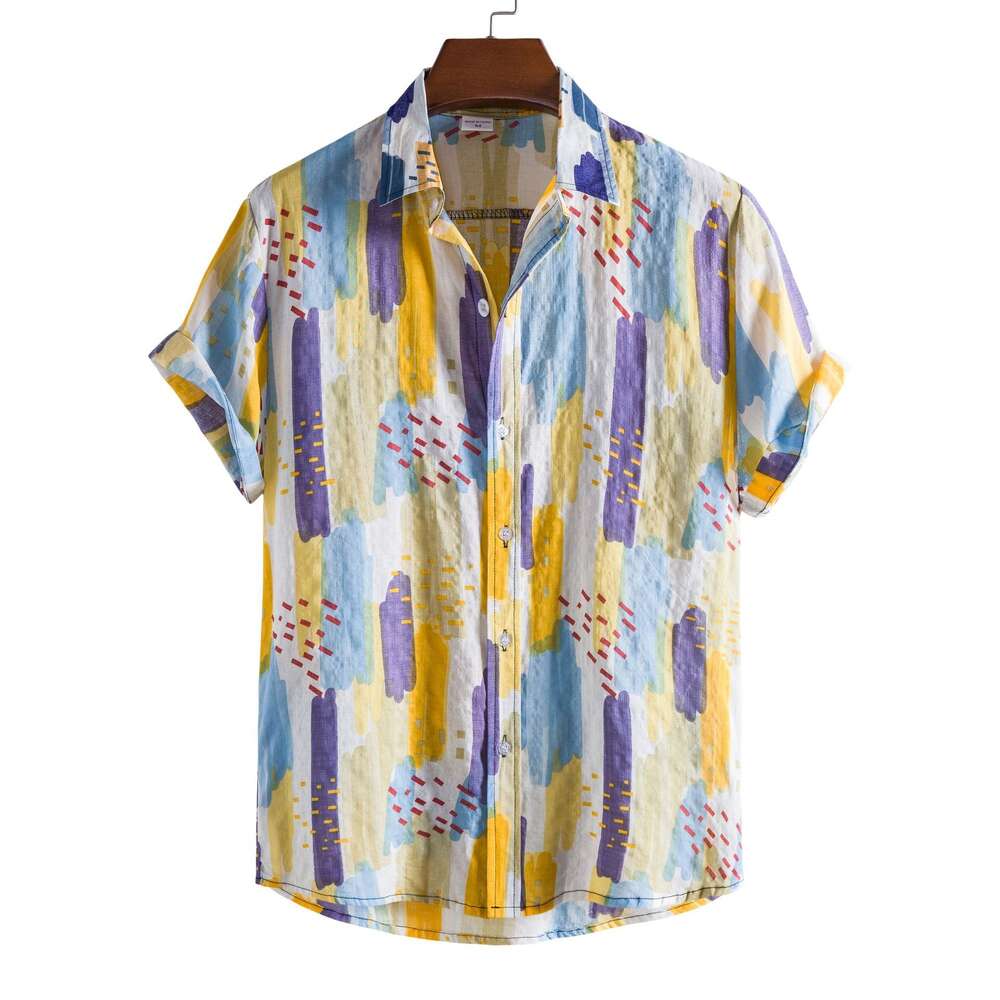 2024 Men's Shirt Short Sleeved Men's Lapel Printed Shirt Men's Hawaiian Shirt Floral Lining