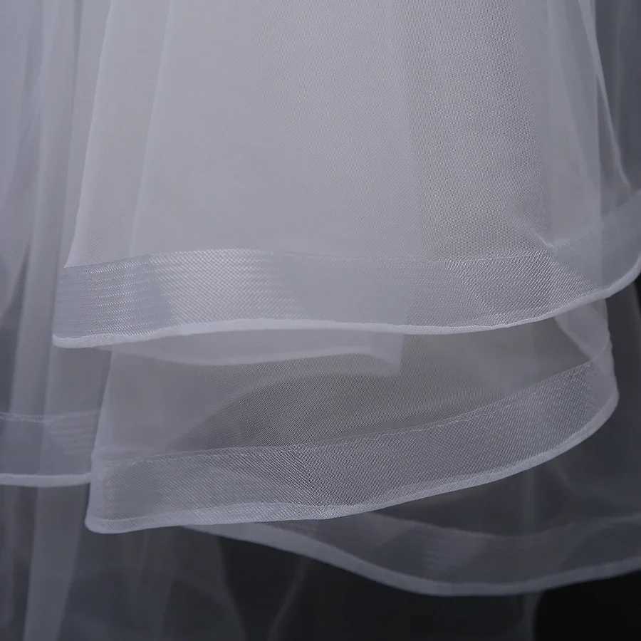 Wedding Hair Jewelry Hot Sale Wedding Veil White Two Layers Short Tulle Bridal Veils Ribbon Edge Bride Veils Complementos De Boda 2024