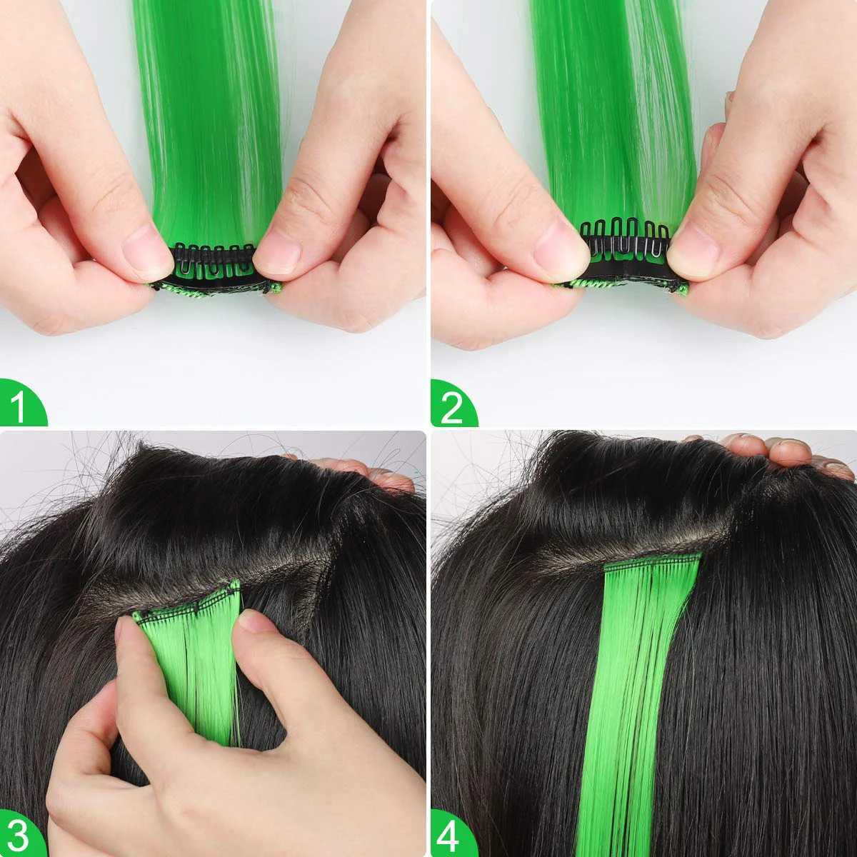 Perucas sintéticas queenyang peruca de 22 polegadas clipe de cabelo longo liso arco -íris colorido q240427
