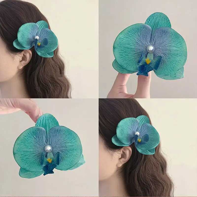 Hair Clips Barrettes New Womens Artificial Orchid Pearl Clip Side Beach Holiday Headwear Girl Festival Accessories