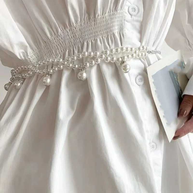 Midjekedjebälten Ett pärlhänge med en pärlstav midjeband kvinnlig formell klänning Lång kjol Tassel Bälte Långa byxor Game Matchande bälte
