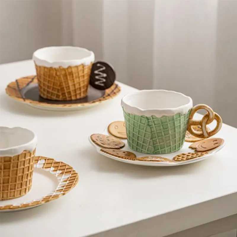 Кружки милый вафельный бисквит серия в форме чашки кофейня с ручкой для завтрака овсяной чашка чайная чашка Десертная доска подарок для друзей J240428