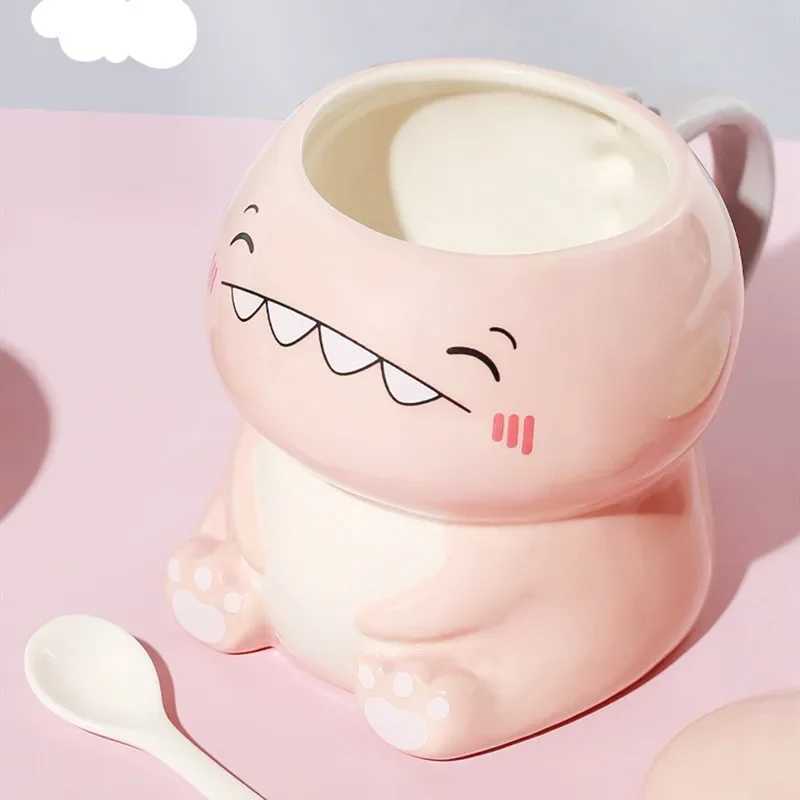 Tasses ins japonais petit-déjeuner mignon dinosaure en céramique personnalisé tasse de café créatif personnalisé tasse de lait avec couvercle j240428