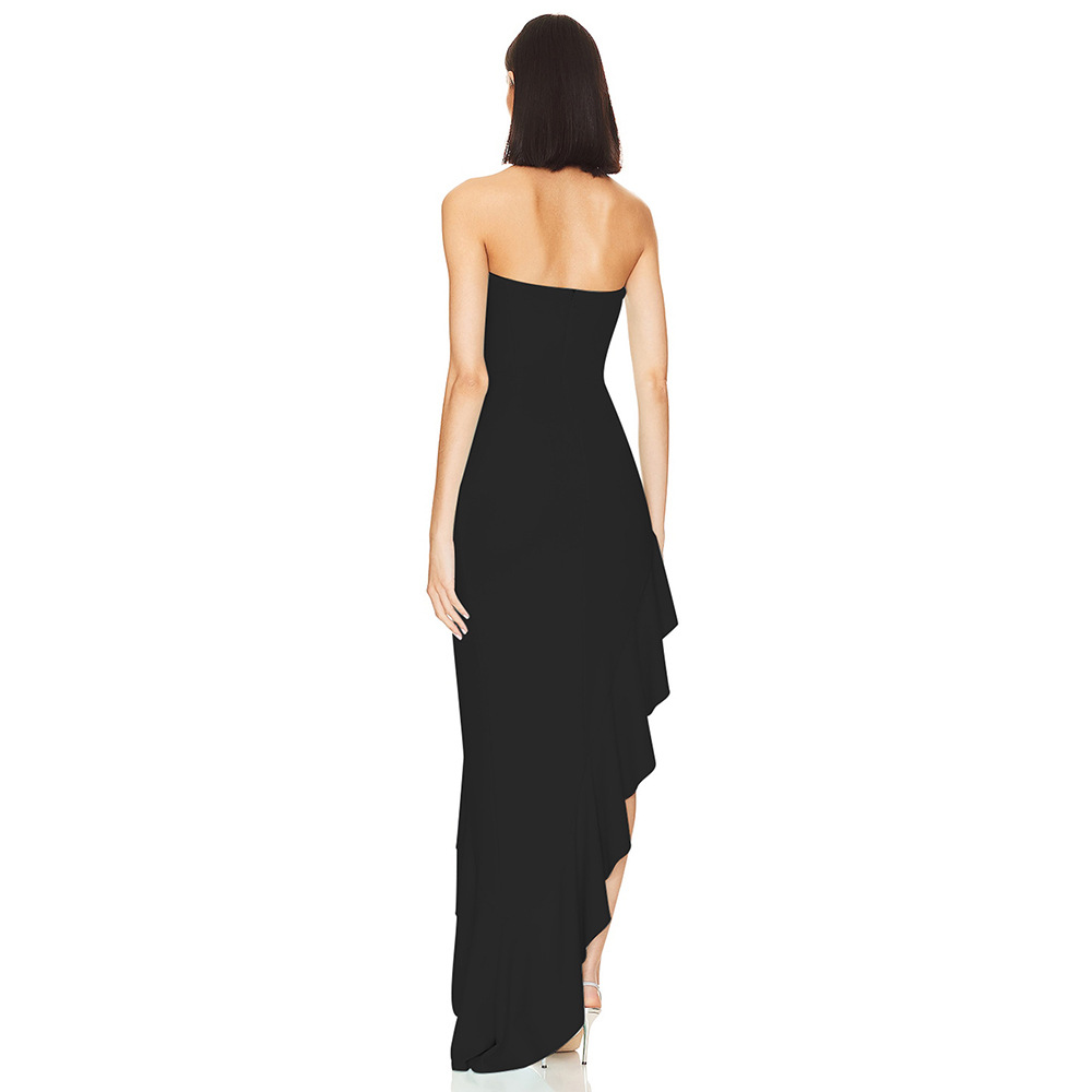 416 L 2024 Milan Runway Dress Spring Summer Summer Sleesess Strapless Black Womens Dress Fashion Moda de alta qualidade Mofe