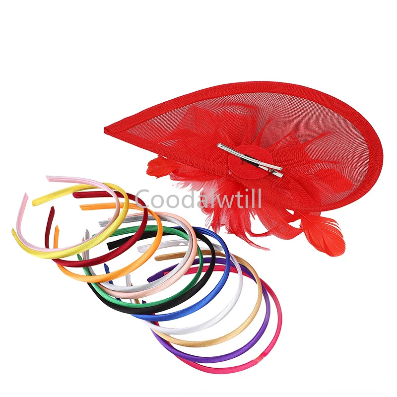 Sombrero de cóctel Fascinator de Sinamay Mujeres Flores de plumas Iglesia de la iglesia de boda Capilla de bodas Elegantes accesorios para el cabello