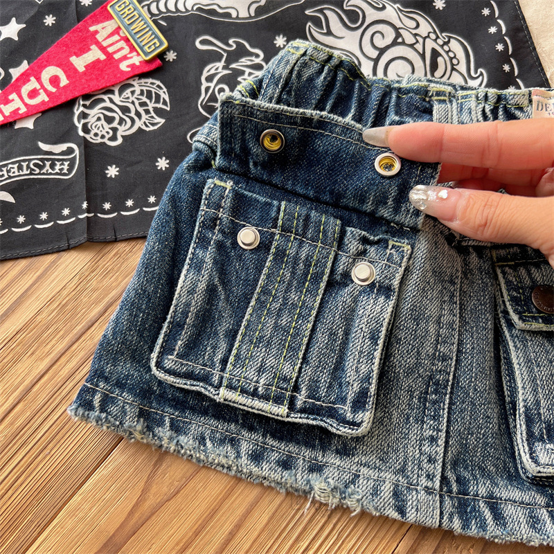 Fashion Children short denim skirt DD style girls double pocket casual cowboy skirt summer girls designer clothing Z7920