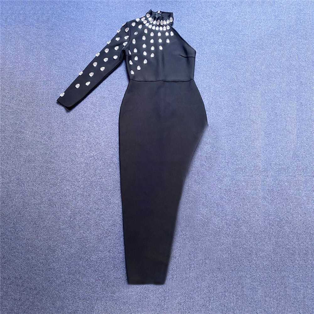 416 L 2024 Milan Runway Dress Spring Summer Summer Sleesess Beads Black Womens Dress Fashion de alta qualidade Bohon