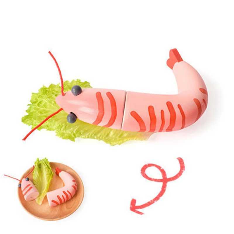 Baby Bath Toys New Montessori Simulation Animal Magnétique Player House Fish Crevettes Crabe Sashime Sashimi Pouet en bois