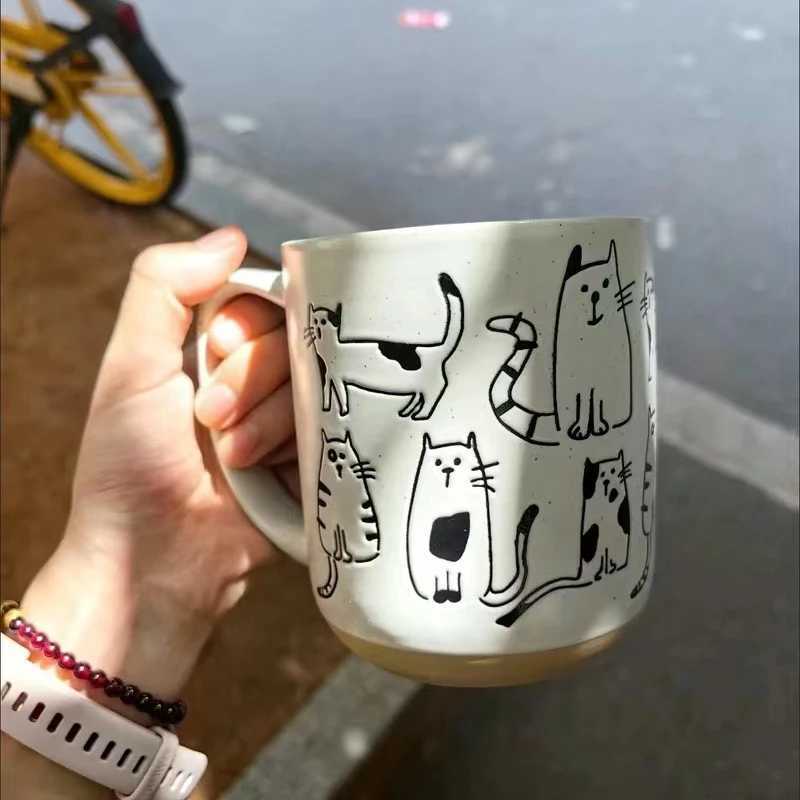 Tazze creative a mano disegnata tazze in ceramica cartone animato ufficio di grande capacità e tazze da caffè al latte la colazione in famiglia J240428