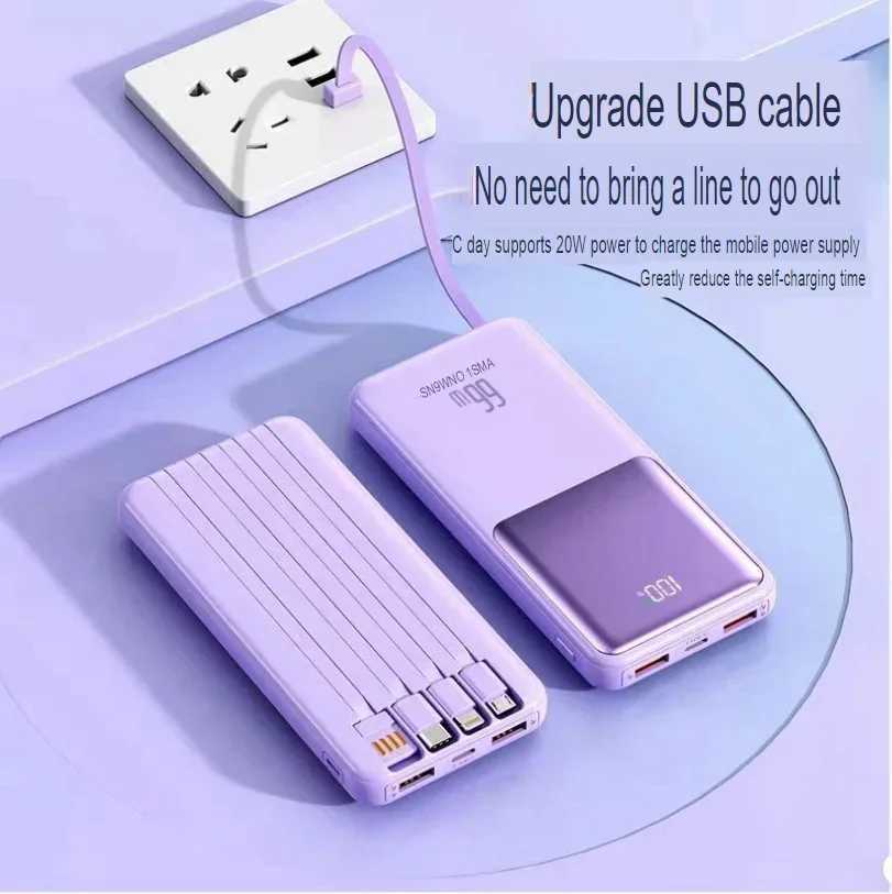 Cell Phone Power Banks 66W bidirectional ultra fast charging large capacity power pack 80000mAh with built-in cable for durable mobile power supply J240428