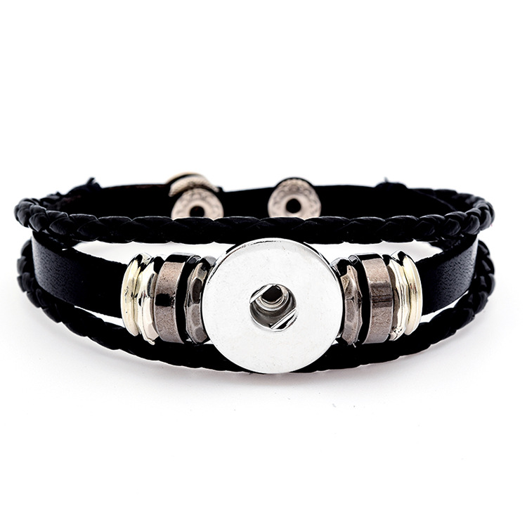 Retro Handmade Braided Leather Snap Button Bangles fit 18MM Snaps for Women Men Buttons Jewelry