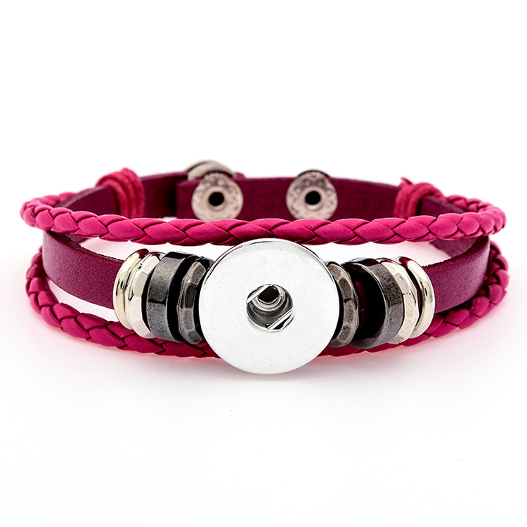 Retro Handmade Braided Leather Snap Button Bangles fit 18MM Snaps for Women Men Buttons Jewelry