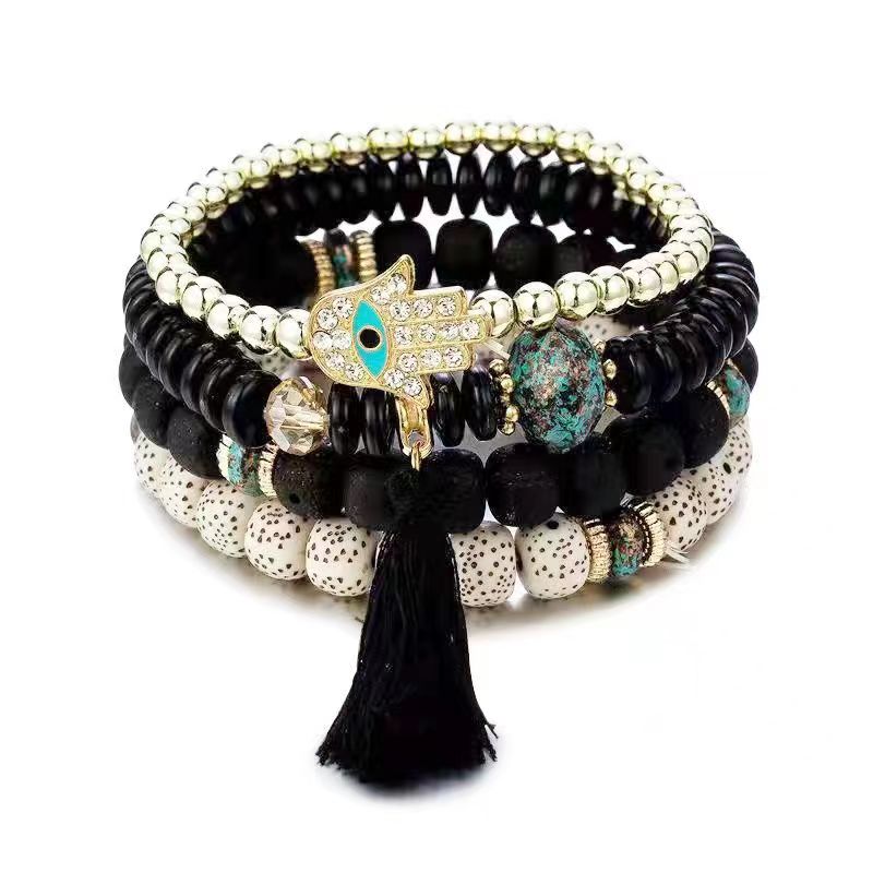 2024 Tendance européenne et américaine Style bohème Multi-couche Bracelet de perle en bois rétro Bracelet élastique de mode national