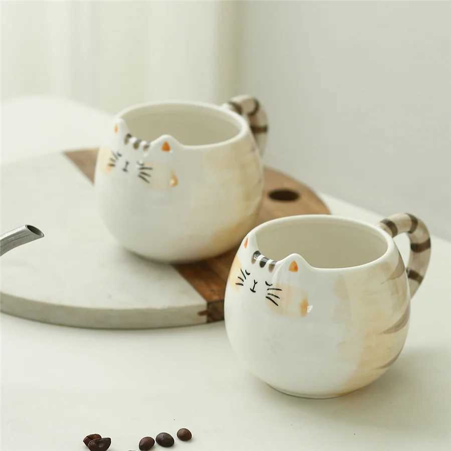 Tazas 1 linda taza de cerámica en forma de gato 380 ml/13 oz de café y taza de agua J240428