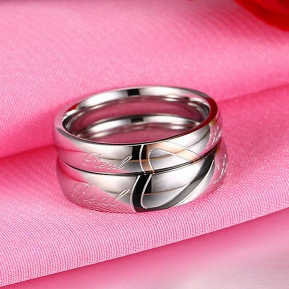 Обручальные кольца мода простая половина персиковой формы сердца титановый сталь стальная пара кольцо свадебное обручальное кольцо обетовать кольцо ювелирные ювелирные изделия праздничные подарок