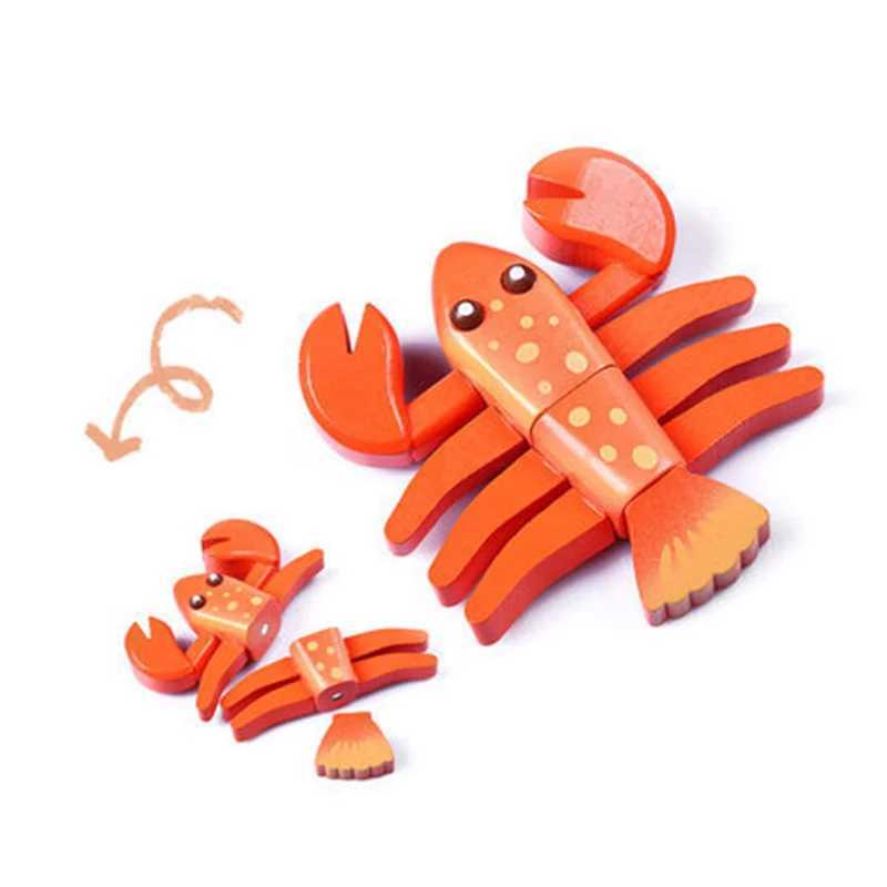 Baby Bath Toys New Montessori Simulation Animal Magnétique Player House Fish Crevettes Crabe Sashime Sashimi Pouet en bois