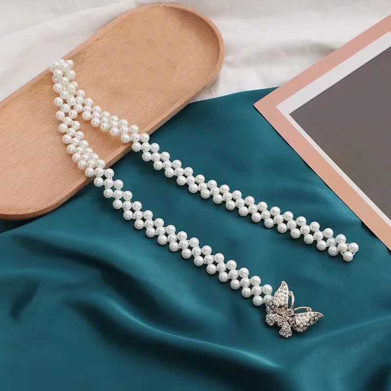 Ceinture de chaîne de taille une courroie de diamant cloutée à papillon pour femmes, ceinture de corde élastique perlée robe de mariée longue ceinture de jupe