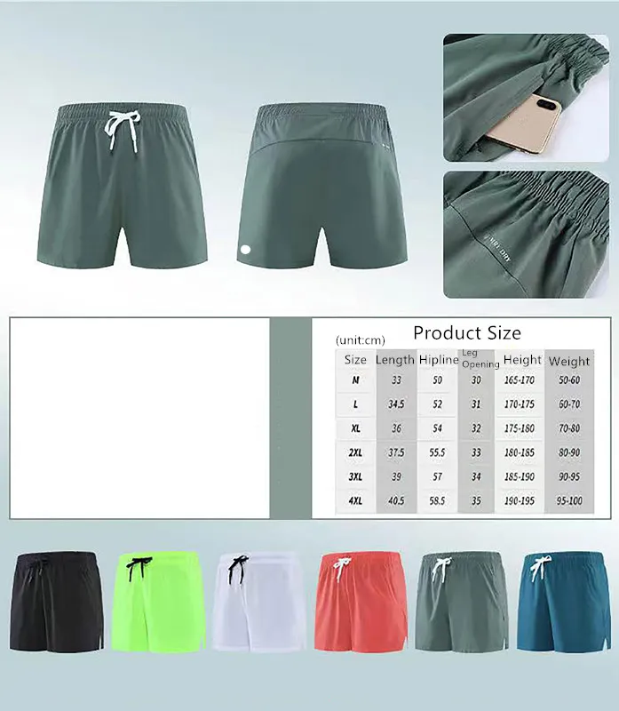 lu Mens Jogger Sports Shorts For Hiking Cycling With Pocket Casual Training Gym Short Pant Size M-4XL Breathable R260