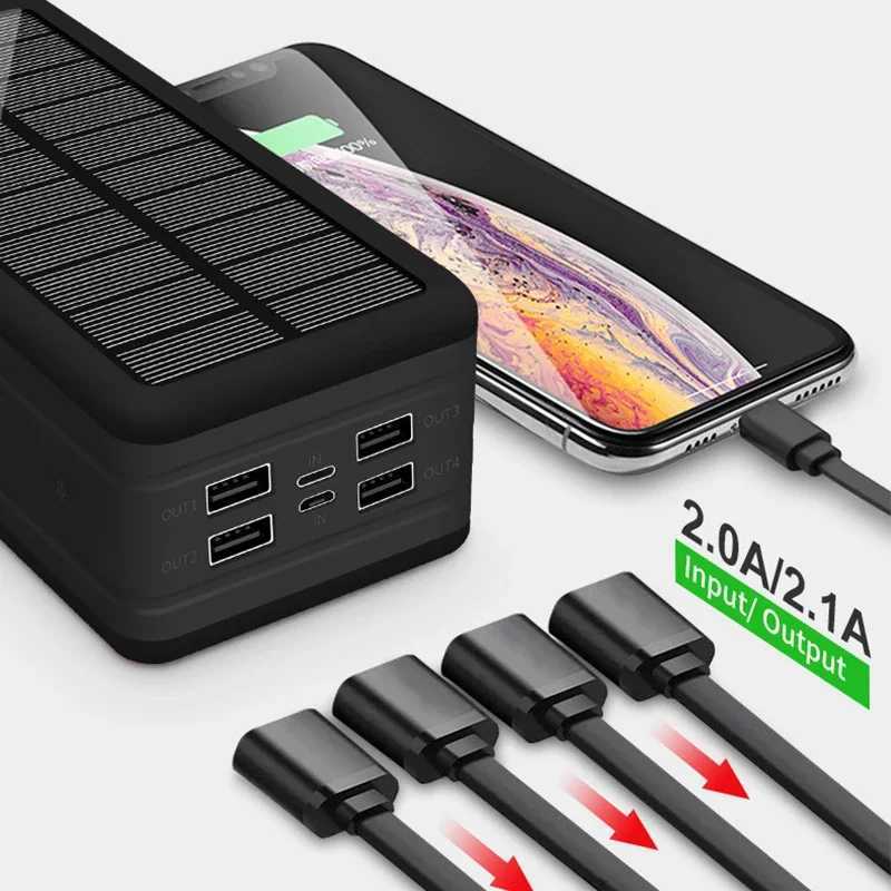 Питание мобильного телефона Banks 100000mah Power Pack Магнитная беспроводная сверхпрочная зарядка 21a Солнечная зарядка 4USB Power Pack Подходит для xiaomi iPhone 15 портативного батари