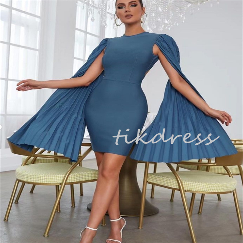 Sexy Navy Blue Short Evening Dresses 2024 Sheath Mini Cape Sleeves Prom Dress Elegant Cocktail Dress Birthday Formal Homecoming Wear Robe De Soiree Vestios Gala