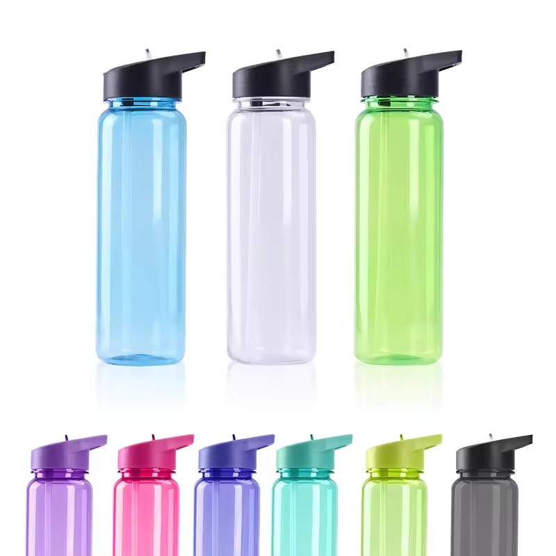 Reusable 24oz Plastic Sport Water Bottle Acrylic Tumbler Cups Travel Drinking Juice Beverage Sippy Cups With Flip Leak Proof Lids And Carry Handle