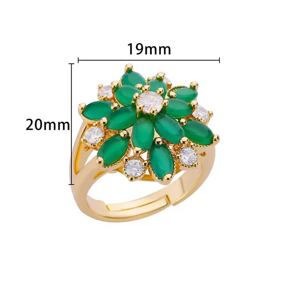 Anelli di nozze anelli floreali zirconi verdi donne in acciaio inossidabile oro design a doppio anello di design le donne accessori regalo di compleanno