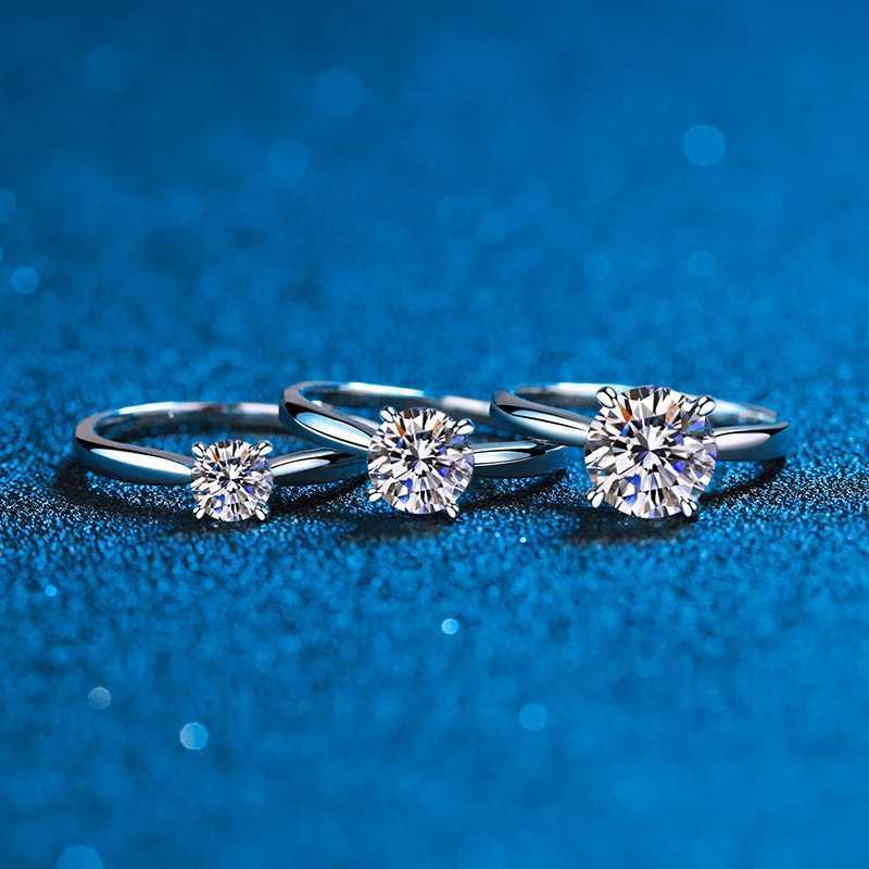 Anelli di banda certificati rantolo di fidanzamento femmina di silice molibdeno 1ct 2ct round luminoso laboratorio anello nuziale di diamante a diamante puro gioielli squisiti squisiti Q240427