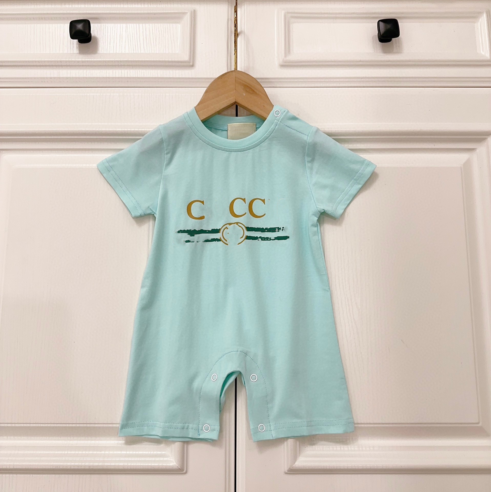 Designer neonato salta neonati set da 3 pezzi di tuta di cotone a maniche corte abbigliamento bambini, abbigliamento da donna bambini stampato a lettere