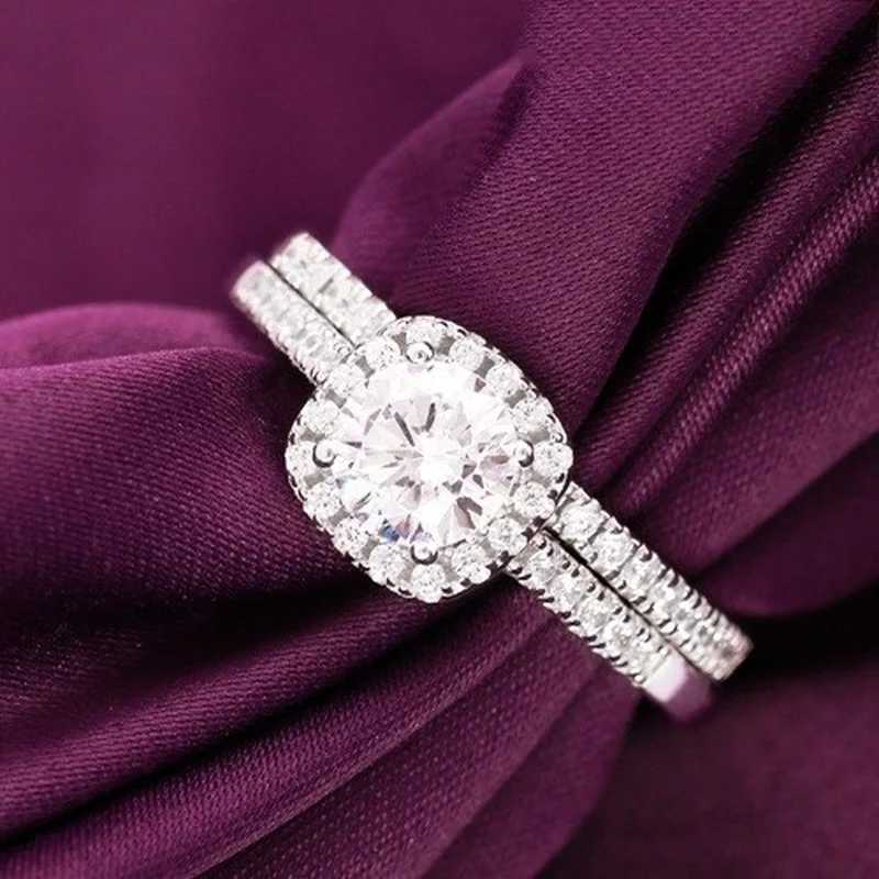 Anelli di banda Classic Anello nuziale femminile set in metallo in metallo zircone zircone anello di fidanzamento set da donna la festa della sposa q240427
