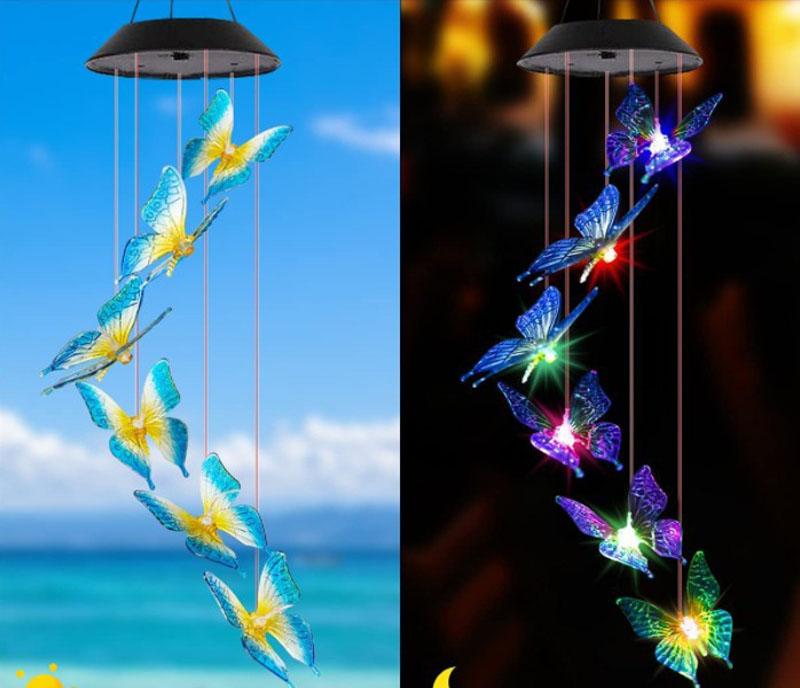 Solar Wind Chime Light LED Red Bird Hanging Light Butterfly Outdoor Decoración Decoración Festival Festival Ambiente