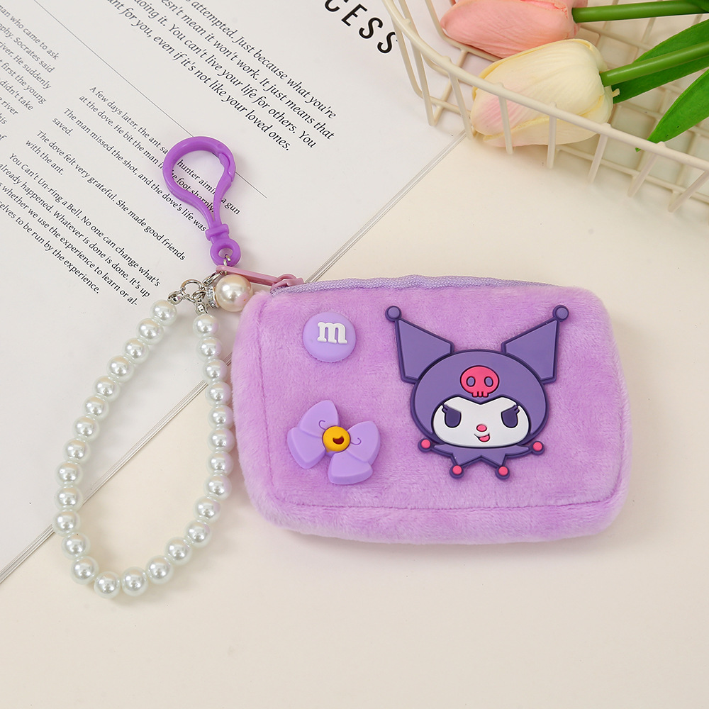 Temperament Perlenkette Zero Wallet Quadrat Kuromi Ohrhörer Lippenstift Aufbewahrung kleiner Beutel Schreibwarenbeutel kleiner Hangbeutel