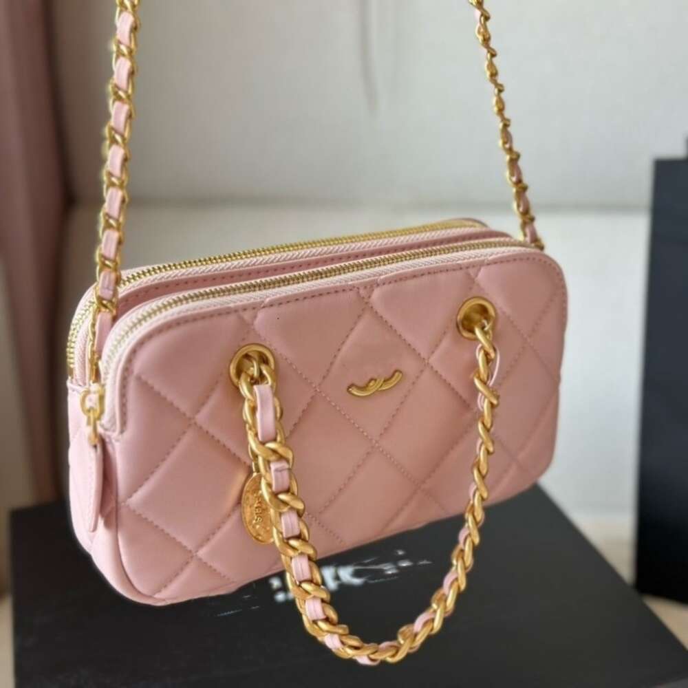 Lüks deri çanta tasarımcısı Kadın madeni para çift fermuarlı kamera çantası Yeni Lingge zinciri omuz crossbody el çantası kadın