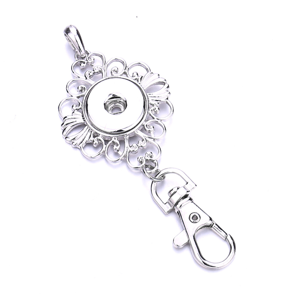 Classe de homard Hollow Round Alloy Metal Rhingestone Key Chains Jewelry Bouton Snap 18 mm Key Ring Keyring