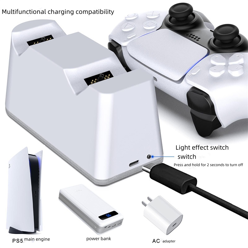 PS5 Handle Chargeur Colorful Glow Grow Dual Charge Charge Fast Charge LED avec des jeux de chargement de siège léger
