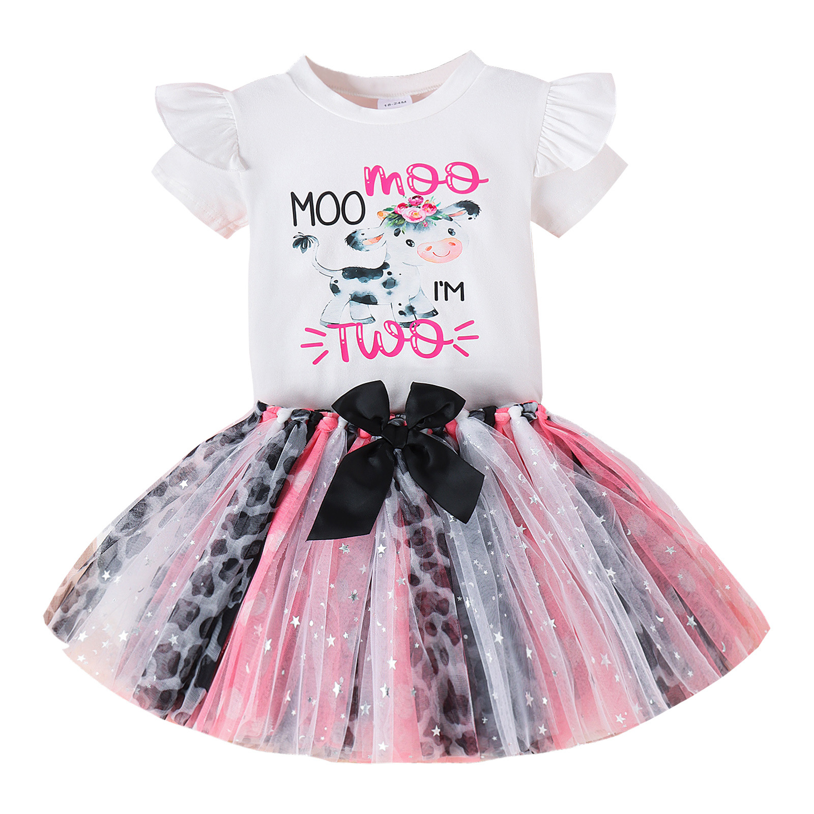 Infantas crianças roupas princesas conjuntos de garotas cartoon letra imprimida falbala fly shirt arcos de camiseta splicing splicing lace tule skirt roupas de bebê z7930