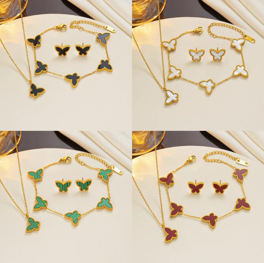 Klassische Schmetterlingsklear -Klee Armbänder Designer Armband Halskette Ohrringe fünf Blumenschmuck Geschenk für Womans Mens 4 Farben erhältlich hohe Qualität erhältlich
