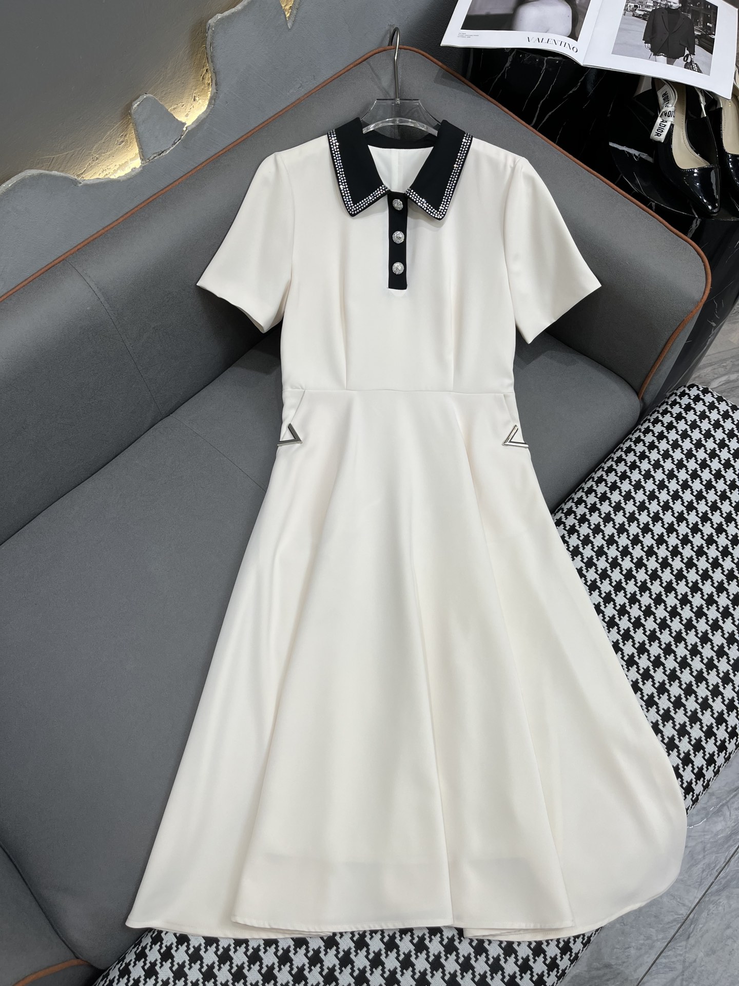 2024 Summer Beading Women's Dress Doll Collar Short-Sleeve Silim Slim Csual Long Woman's Dress XDBD004