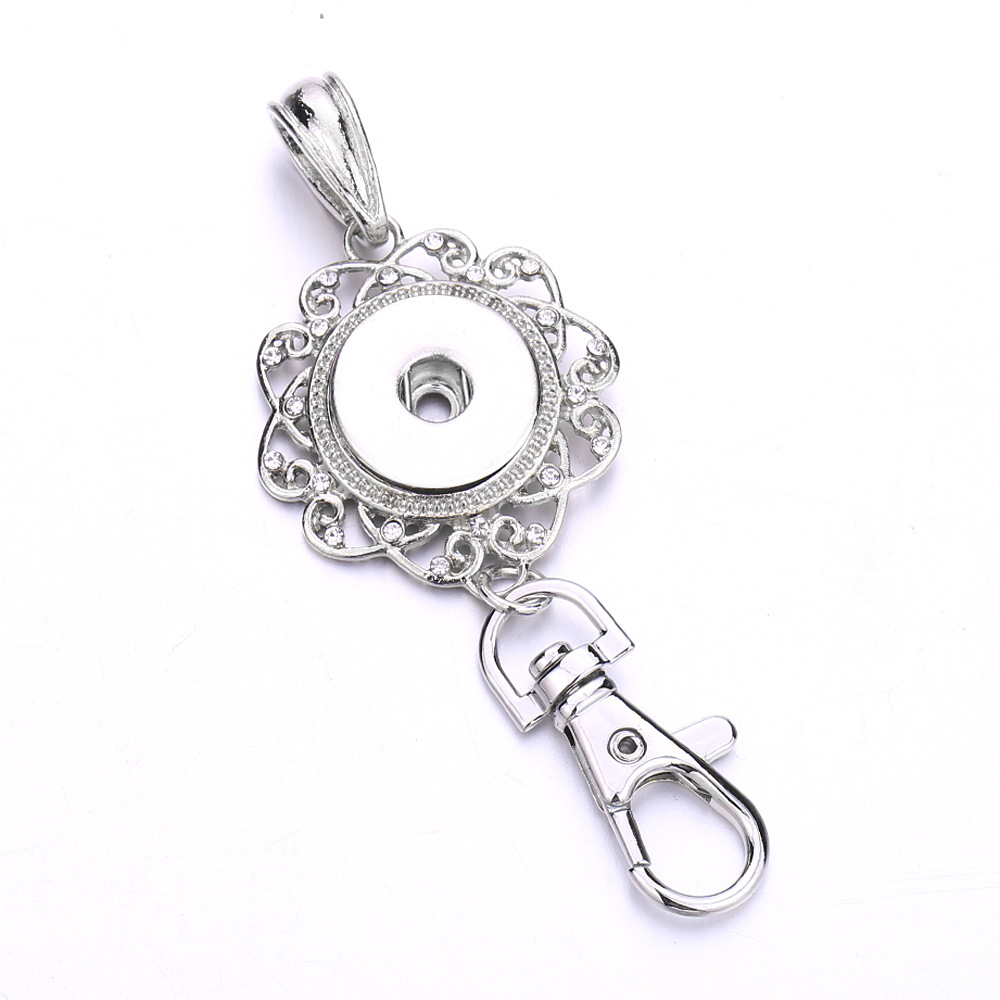 Classe de homard Hollow Round Alloy Metal Rhingestone Key Chains Jewelry Bouton Snap 18 mm Key Ring Keyring