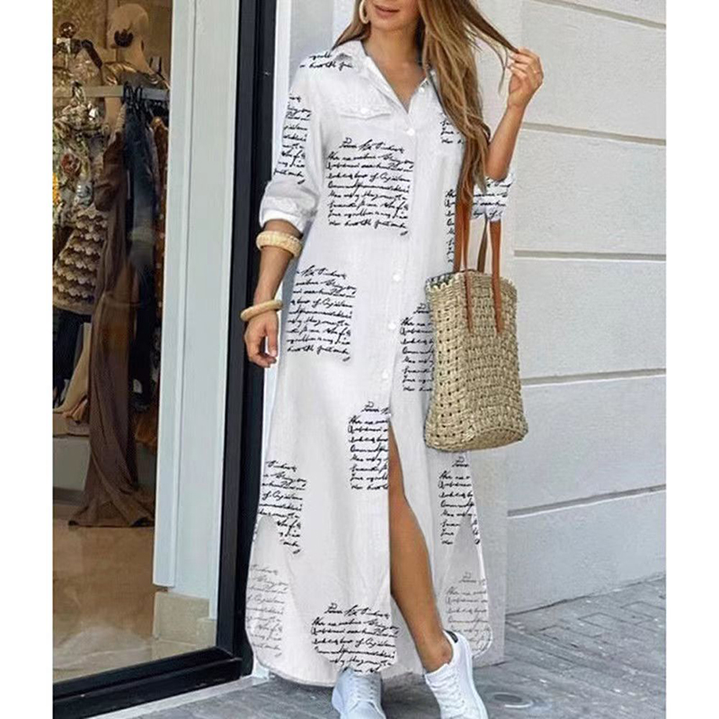 Летний роскошный дизайнер негабаритный S/M/L/XL1/5XL платье модные буквы печати для защиты солнца с длинным рукавом с длинным рубашкой платье лацка