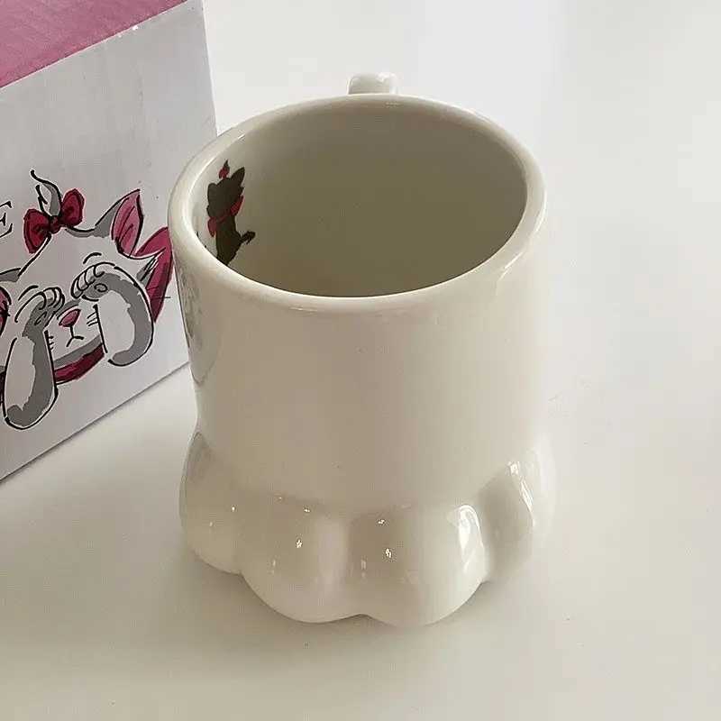Mugs Cute Cat Claw Ceramic Coffee Cup Japanese Cartoon Cup Creative Water Cup White Beverage Bottom J240428