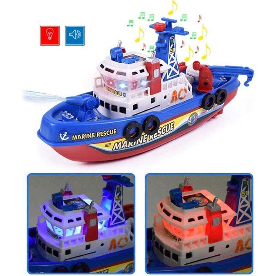 Baby Bades Spielzeug Sprühwasser Schwimmbad Elektrisches Boot Badespielzeug für Kinder Rettungsmodell Feuerboote mit leichten Musik geführtes Spielzeug für Baby